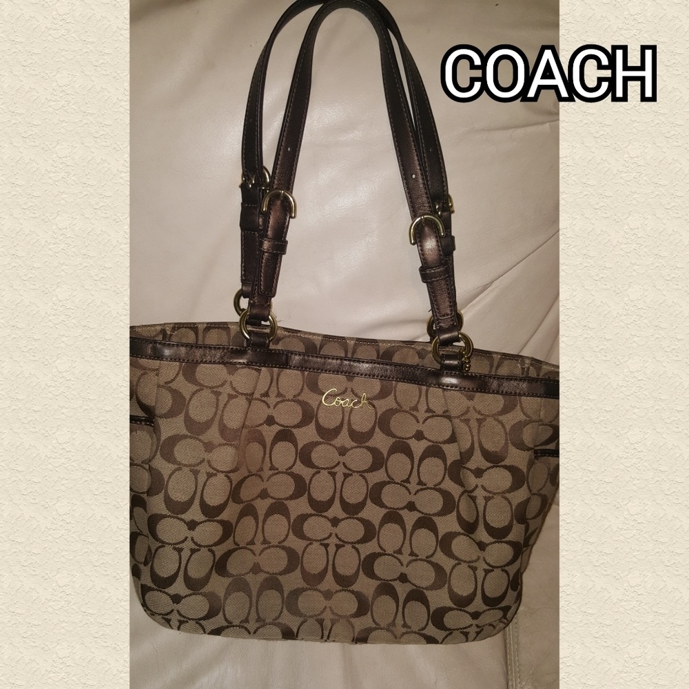 Coach Brown Canvas  Monogram Tote Bag (used)